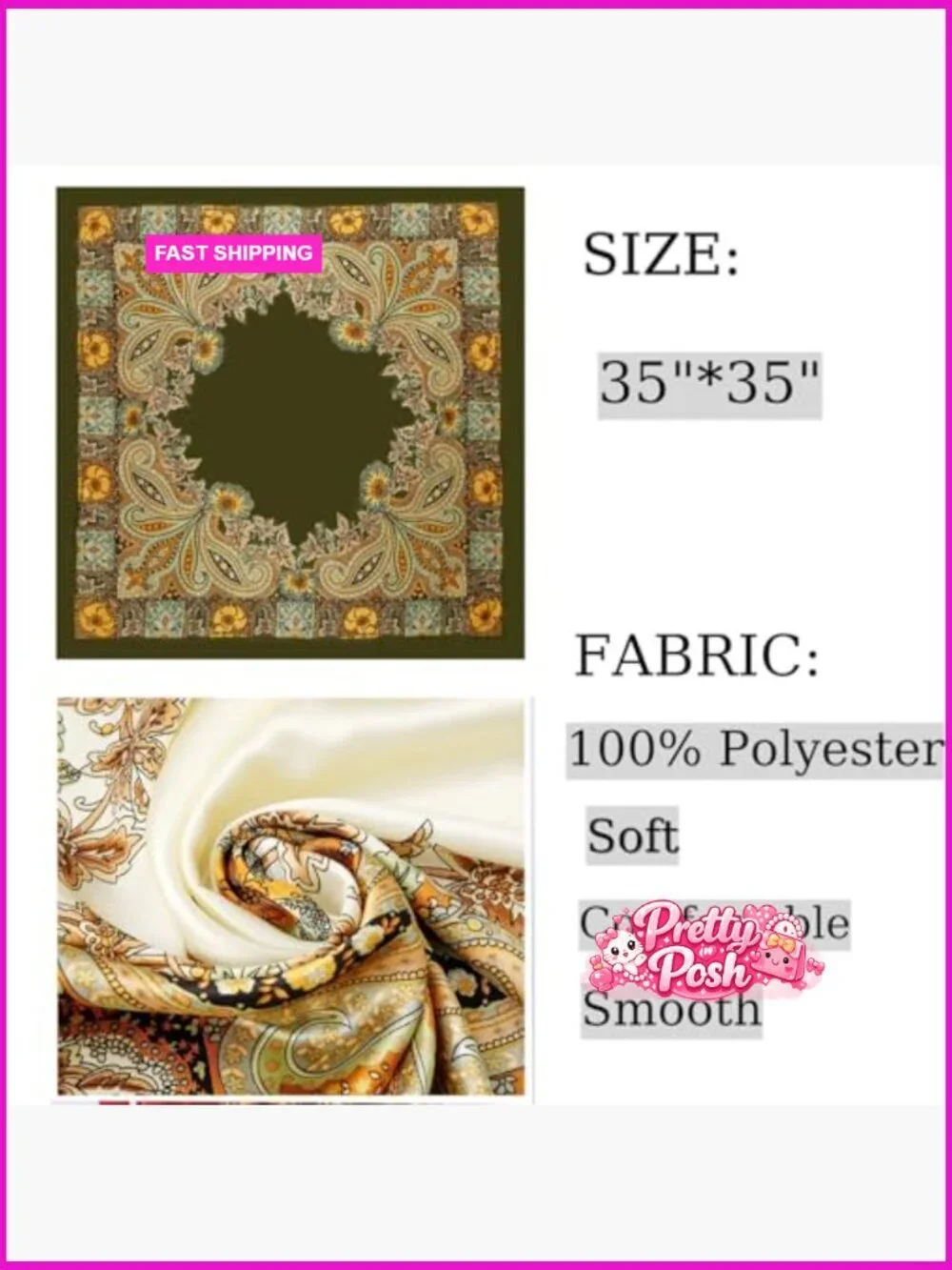 Large Square Satin Hair Scarf 35